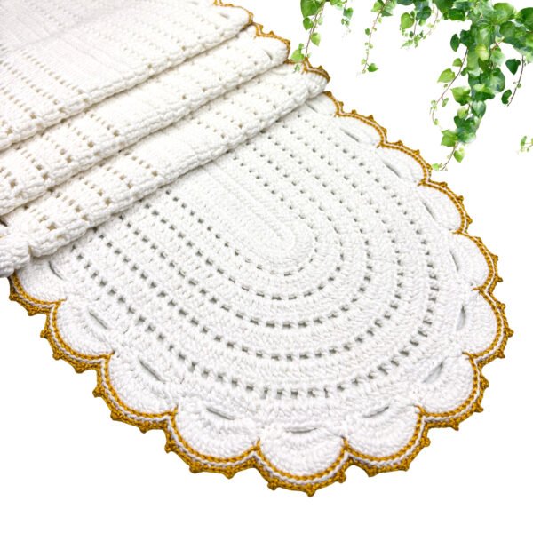 Crochet Table Runner - Gold Border